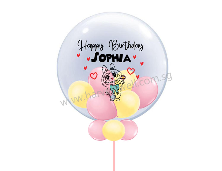 Personalised Labubu Mokoko Birthday Theme Bubble Balloon